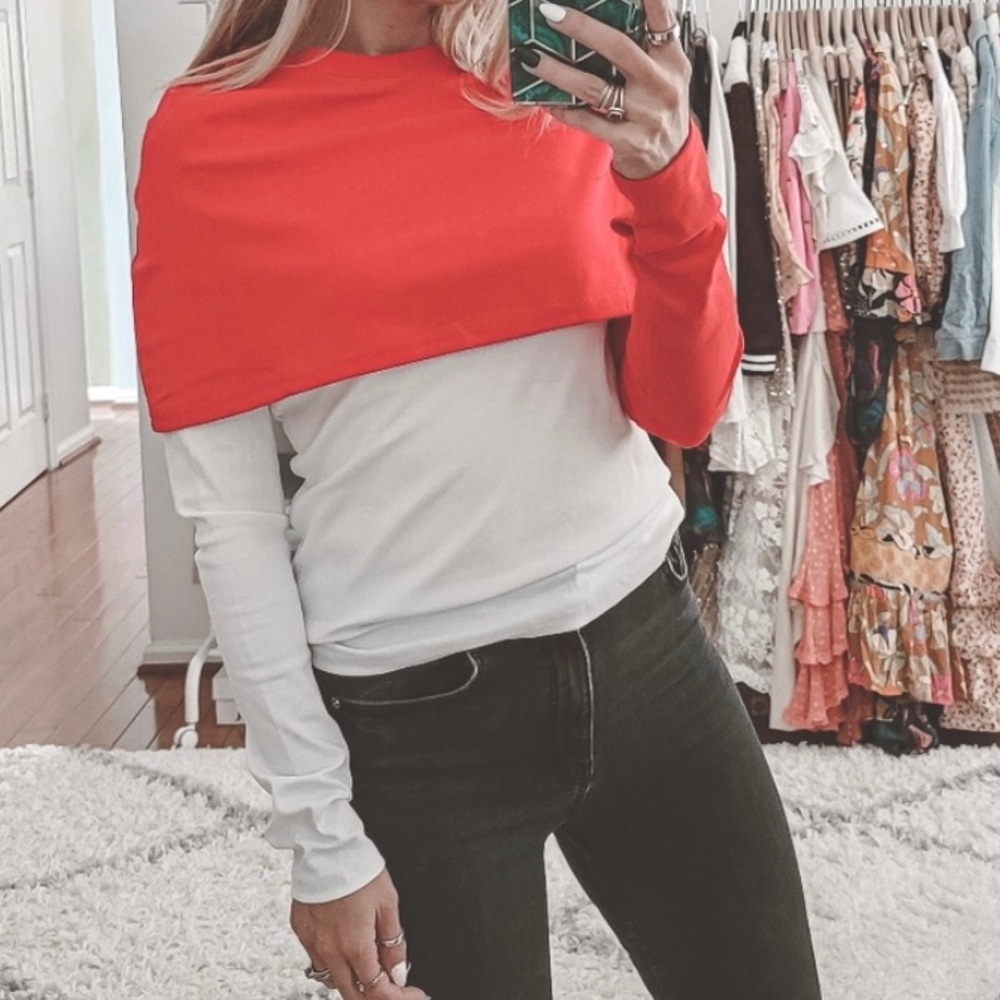 Jacquemus white long sleeve overlay shoulders crew neck top NWT